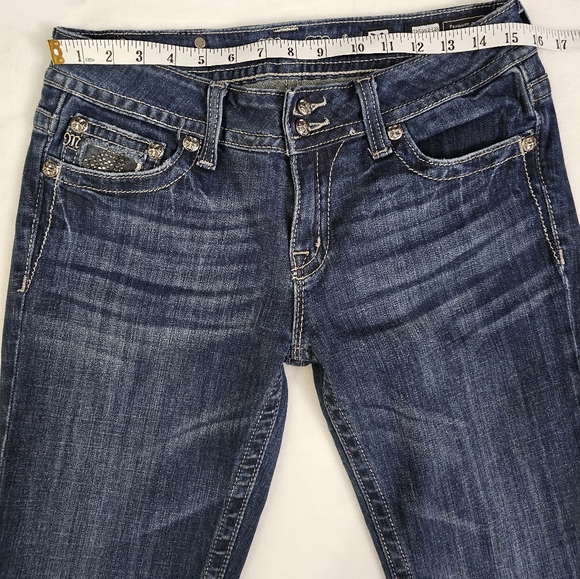 Miss Me Boot Embellished Black Rose Lace & Rhinestone Detail Edgy Jeans - Picture 5 of 16